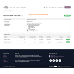 Customers can view RMA details, request type, reason, and status from the portal.