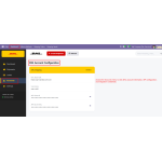 Access the Accounts menu to view DHL account information, API configuration, and integration credentials.