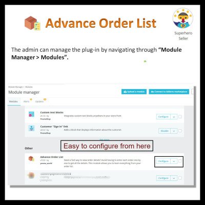 Advance order list-configurable/ fast view