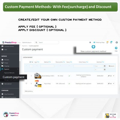 Custom Payment Method-With Fee(surcharge) and Discount