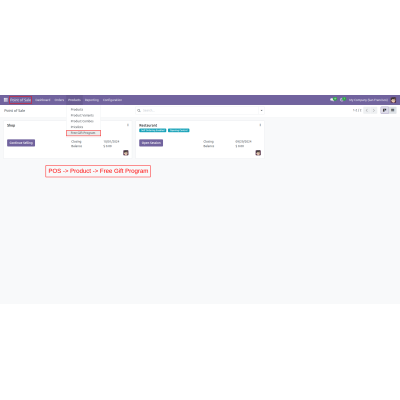 Set up and manage customer gift options by clicking on Free Gift Program in POS under Product.