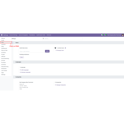 Click on RMA to access the Return Merchandise Authorization features.