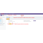 Search for currencies in configuration settings to enable multi-currency support for payment options.