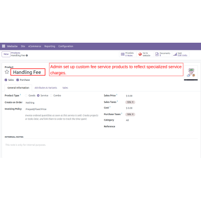 Custom fee products are created as service products by the admin to simplify the application of specific charges.