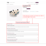 On the frontend product page, FAQs are organized into groups with questions and answers for quick customer support.