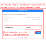 The customer chooses the transaction status and then clicks "Submit" to finalize the payment process.