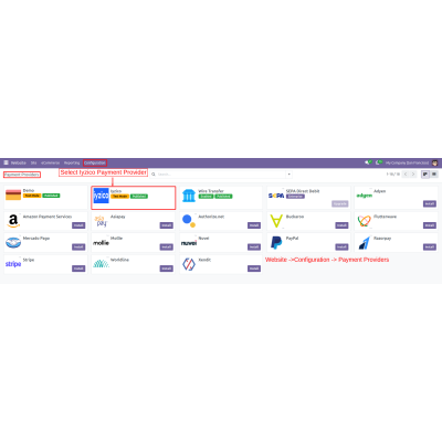 On the Payment Providers page, select the Iyzico payment provider to enable it for transaction processing.