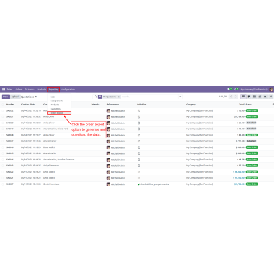 Click Order Export to set filters and start exporting customized data quickly.