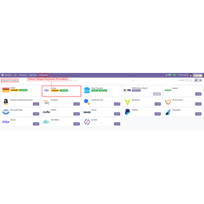 On the Payment Providers page, select the Stripe payment provider to enable it for transaction processing.