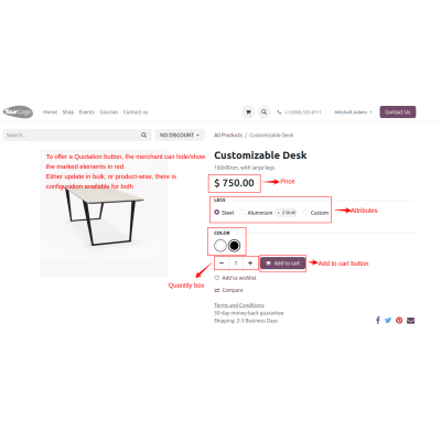 Hide product details and add a quotation button with bulk or individual update options.