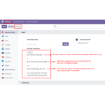Set maximum login attempts, waiting time in seconds, and customize warning messages for users.