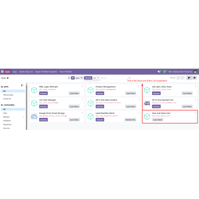 This screen displays the Save and Share Cart application on the website.