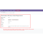 Set a minimum order amount of $400 for customers inactive for 1 month with a custom warning message.