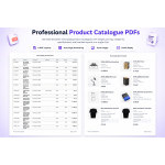 Create professional product catalogues using multiple PDF layouts, from price lists to detailed product showcases.