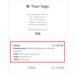 Booking details for the show ticket are included on the receipt, showing important information like the date and seat selection.